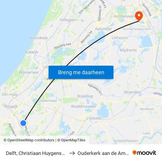Delft, Christiaan Huygensweg to Ouderkerk aan de Amstel map