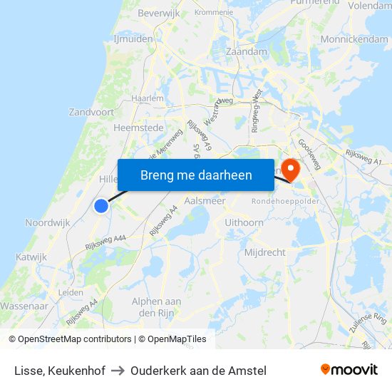 Lisse, Keukenhof to Ouderkerk aan de Amstel map