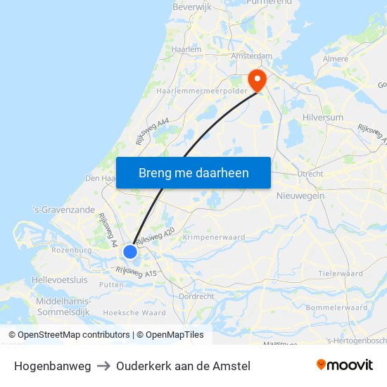 Hogenbanweg to Ouderkerk aan de Amstel map