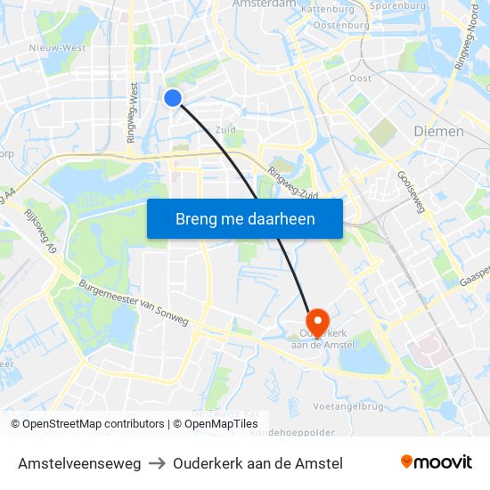Amstelveenseweg to Ouderkerk aan de Amstel map