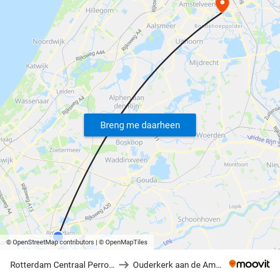 Rotterdam Centraal Perron D to Ouderkerk aan de Amstel map