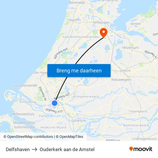 Delfshaven to Ouderkerk aan de Amstel map