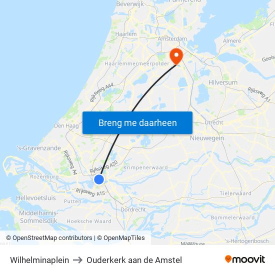 Wilhelminaplein to Ouderkerk aan de Amstel map