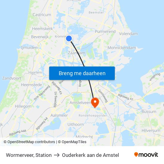 Wormerveer, Station to Ouderkerk aan de Amstel map