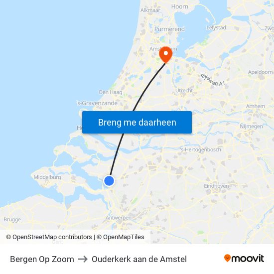 Bergen Op Zoom to Ouderkerk aan de Amstel map