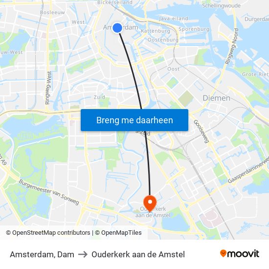 Amsterdam, Dam to Ouderkerk aan de Amstel map