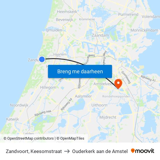 Zandvoort, Keesomstraat to Ouderkerk aan de Amstel map