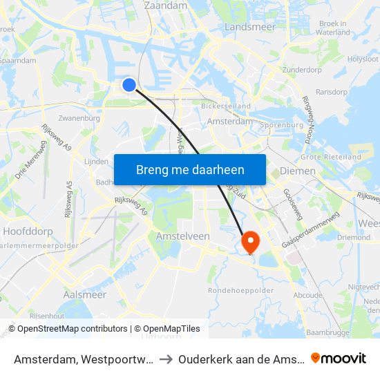 Amsterdam, Westpoortweg to Ouderkerk aan de Amstel map