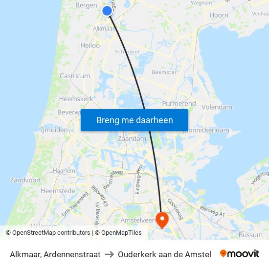 Alkmaar, Ardennenstraat to Ouderkerk aan de Amstel map