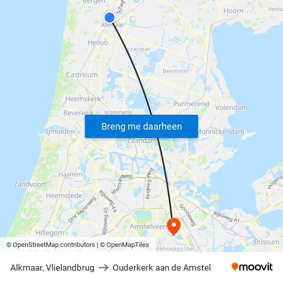 Alkmaar, Vlielandbrug to Ouderkerk aan de Amstel map