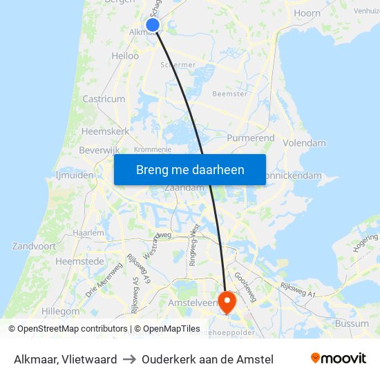 Alkmaar, Vlietwaard to Ouderkerk aan de Amstel map