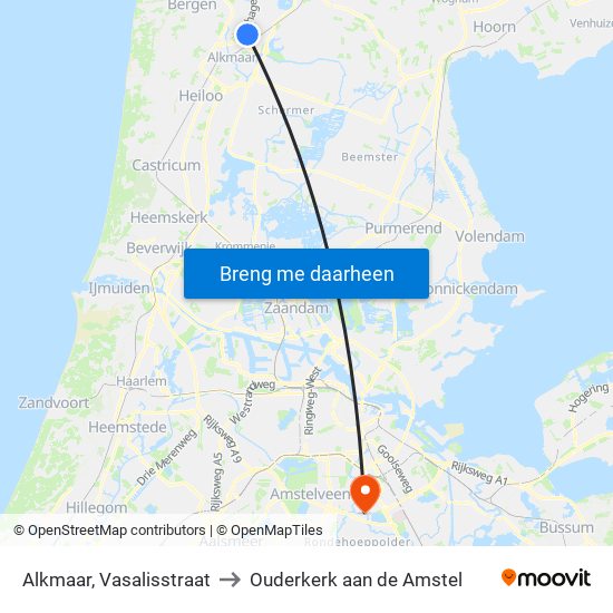 Alkmaar, Vasalisstraat to Ouderkerk aan de Amstel map