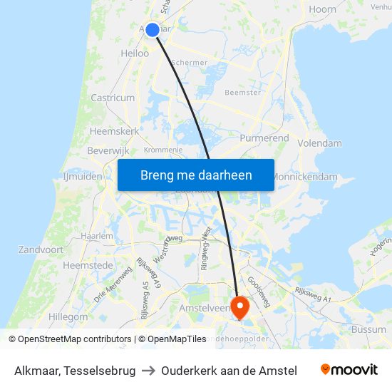 Alkmaar, Tesselsebrug to Ouderkerk aan de Amstel map
