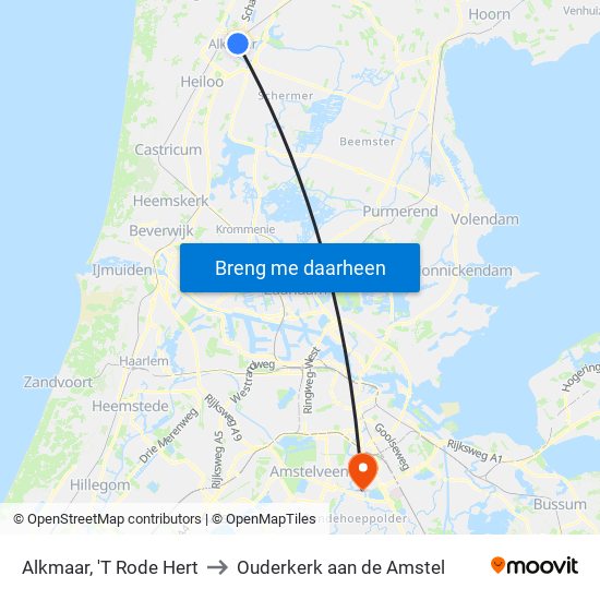 Alkmaar, 'T Rode Hert to Ouderkerk aan de Amstel map