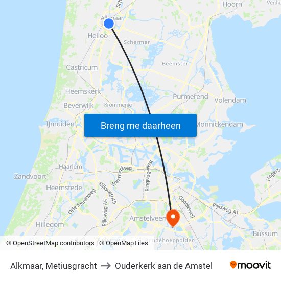 Alkmaar, Metiusgracht to Ouderkerk aan de Amstel map