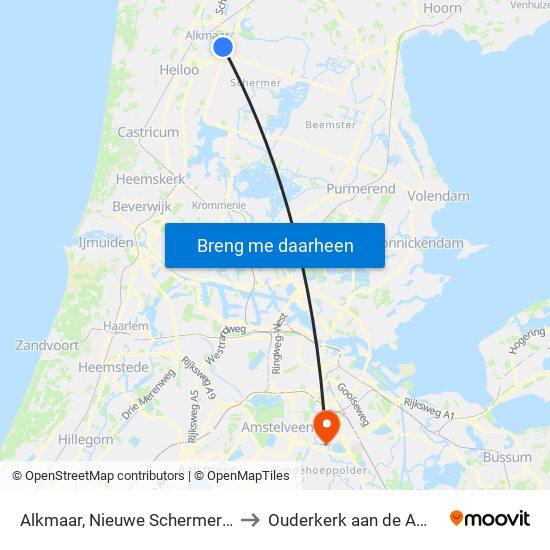 Alkmaar, Nieuwe Schermerweg to Ouderkerk aan de Amstel map