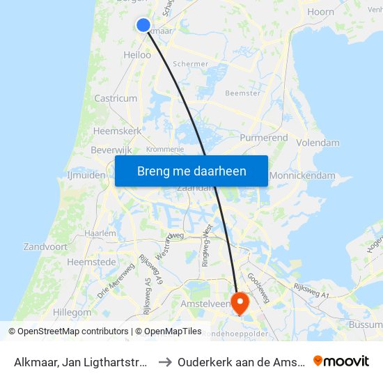 Alkmaar, Jan Ligthartstraat to Ouderkerk aan de Amstel map