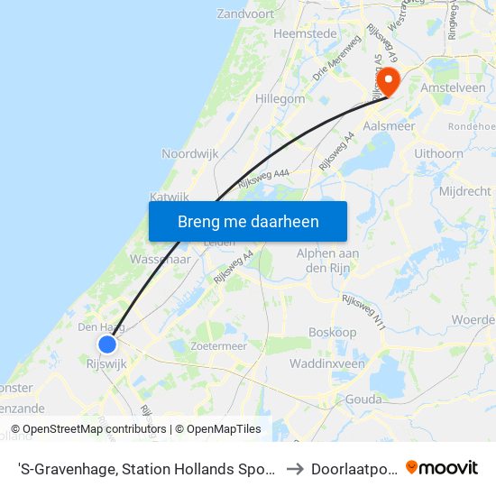 'S-Gravenhage, Station Hollands Spoor (Perron A) to Doorlaatpost 90 map