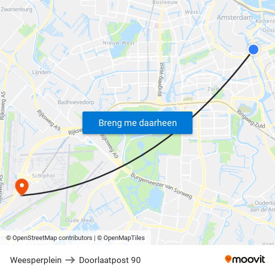 Weesperplein to Doorlaatpost 90 map