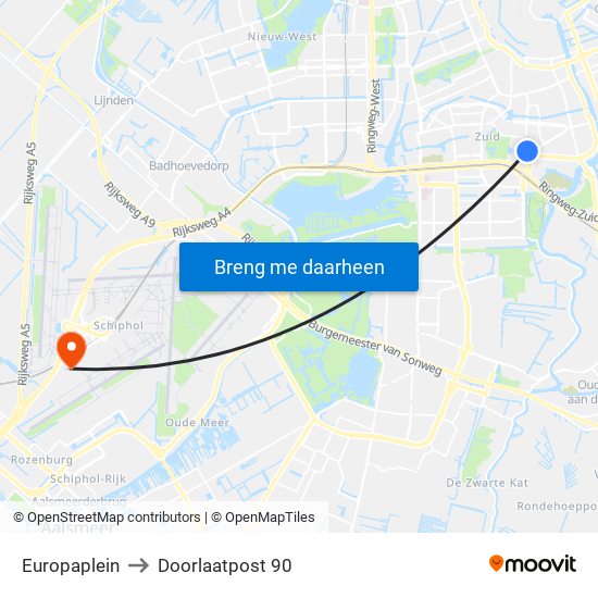 Europaplein to Doorlaatpost 90 map