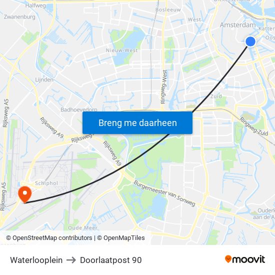 Waterlooplein to Doorlaatpost 90 map