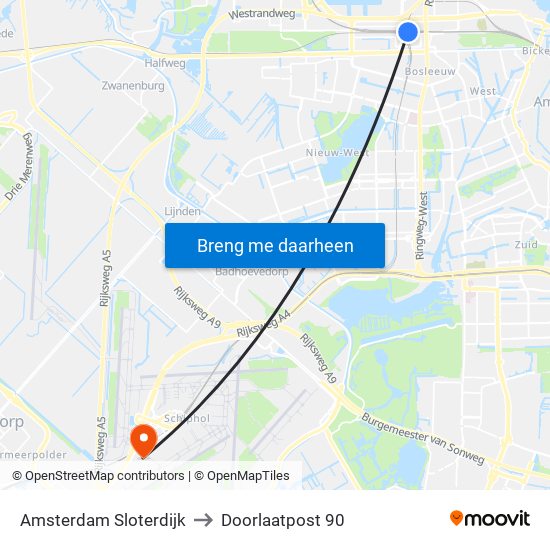 Amsterdam Sloterdijk to Doorlaatpost 90 map