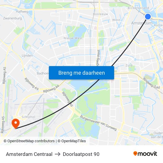 Amsterdam Centraal to Doorlaatpost 90 map