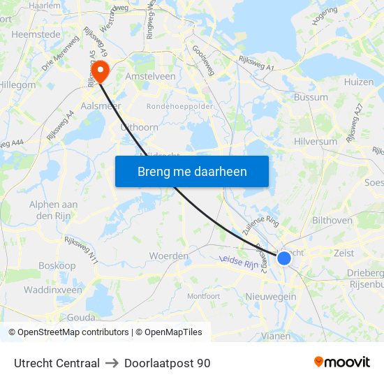 Utrecht Centraal to Doorlaatpost 90 map