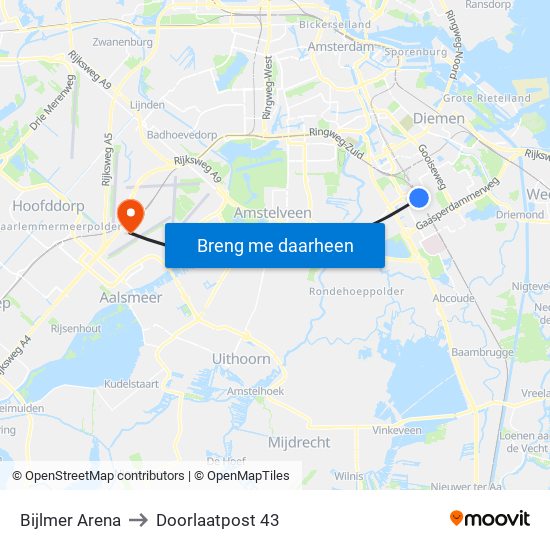 Bijlmer Arena to Doorlaatpost 43 map