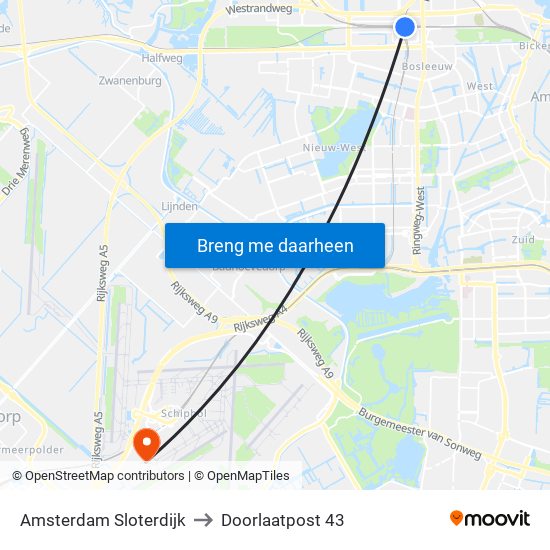 Amsterdam Sloterdijk to Doorlaatpost 43 map
