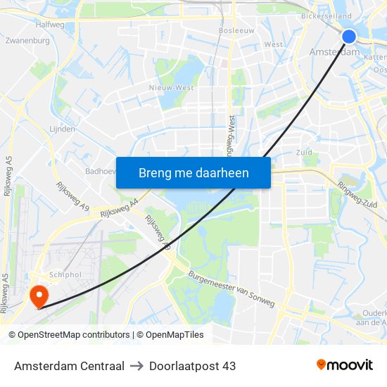 Amsterdam Centraal to Doorlaatpost 43 map