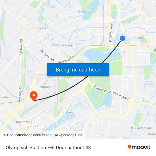 Olympisch Stadion to Doorlaatpost 43 map