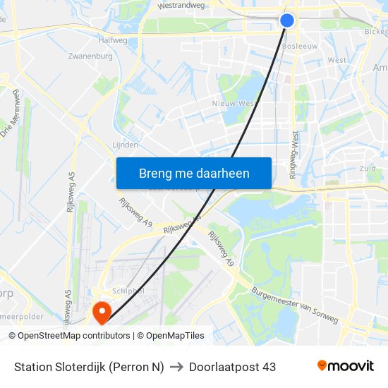 Station Sloterdijk (Perron N) to Doorlaatpost 43 map