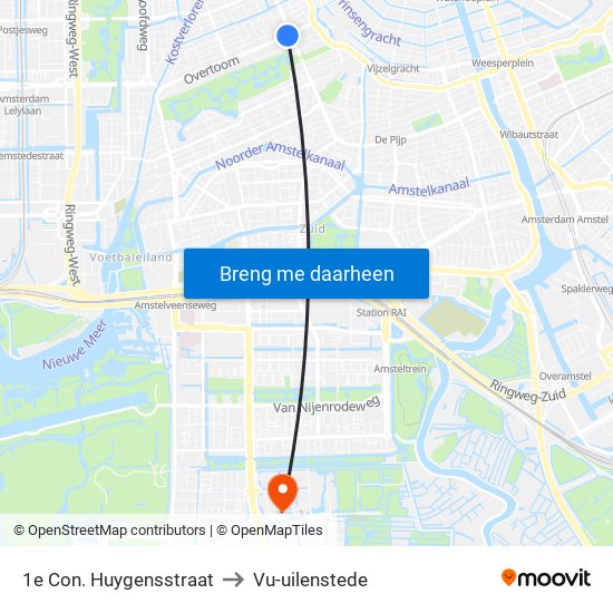 1e Con. Huygensstraat to Vu-uilenstede map