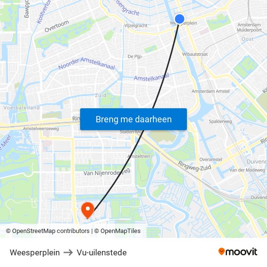 Weesperplein to Vu-uilenstede map