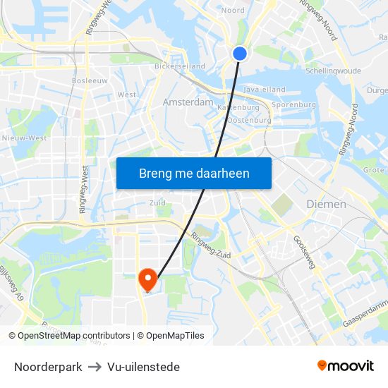 Noorderpark to Vu-uilenstede map