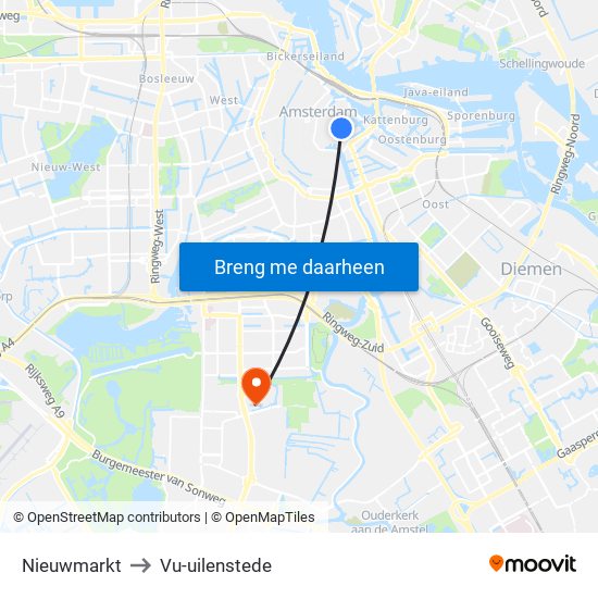 Nieuwmarkt to Vu-uilenstede map