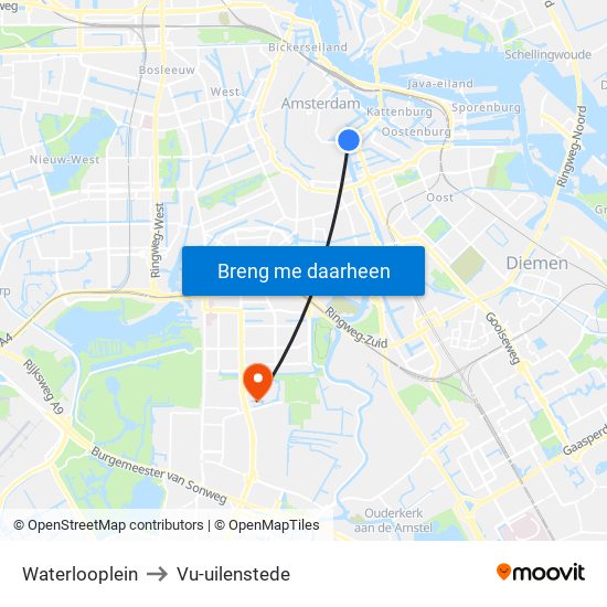 Waterlooplein to Vu-uilenstede map
