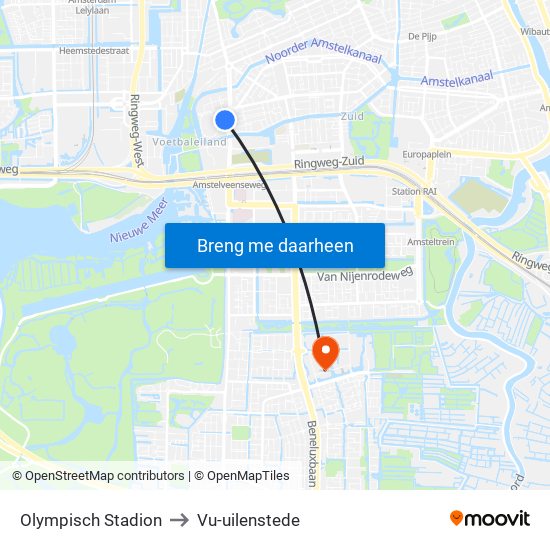 Olympisch Stadion to Vu-uilenstede map