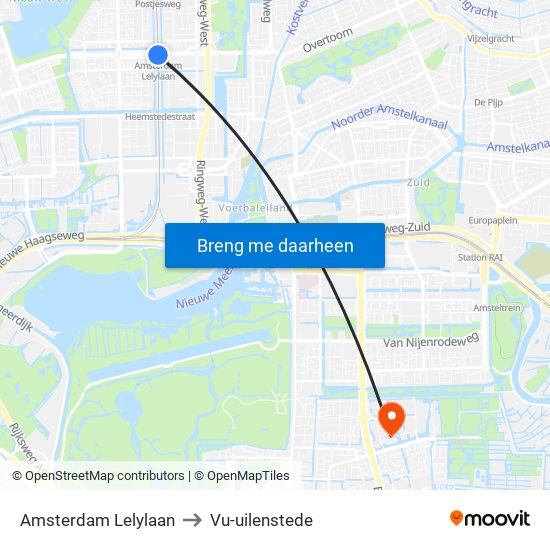 Amsterdam Lelylaan to Vu-uilenstede map