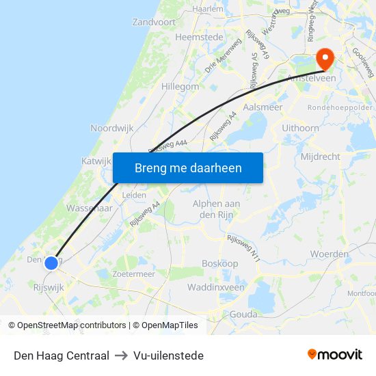 Den Haag Centraal to Vu-uilenstede map