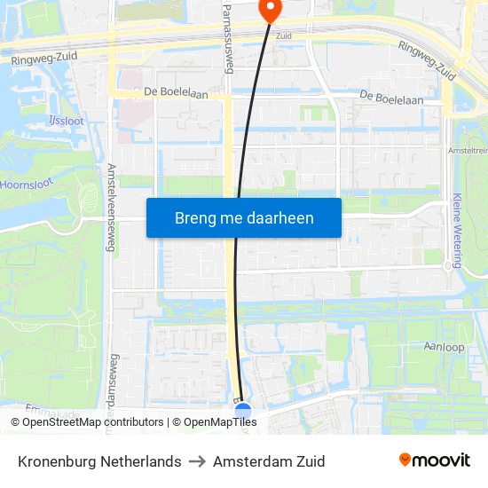 Kronenburg Netherlands to Amsterdam Zuid map