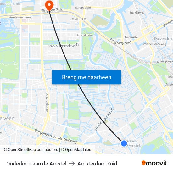 Ouderkerk aan de Amstel to Amsterdam Zuid map