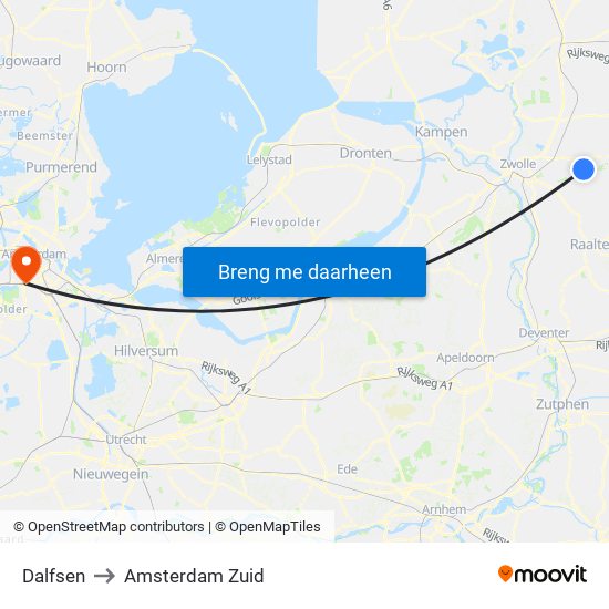Dalfsen to Amsterdam Zuid map