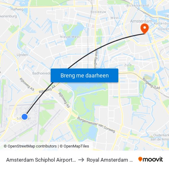 Amsterdam Schiphol Airport AMS to Royal Amsterdam Hotel map