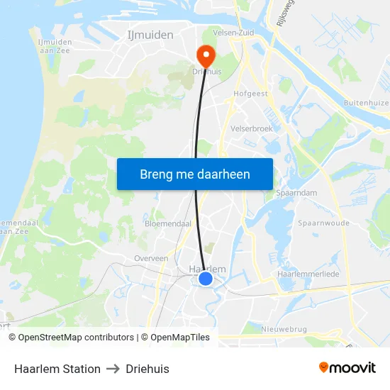 Haarlem Station to Driehuis map