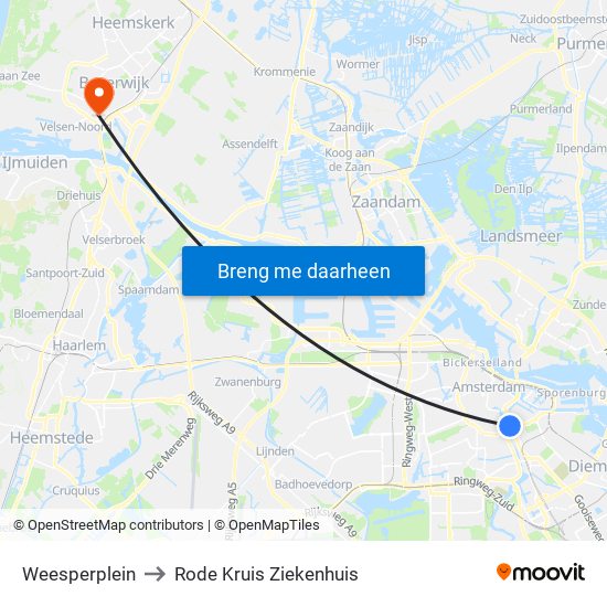 Weesperplein to Rode Kruis Ziekenhuis map