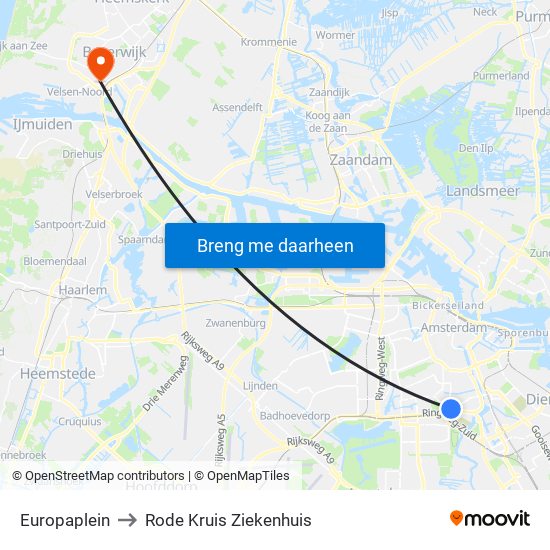 Europaplein to Rode Kruis Ziekenhuis map