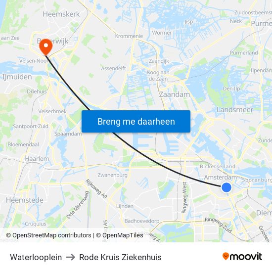 Waterlooplein to Rode Kruis Ziekenhuis map