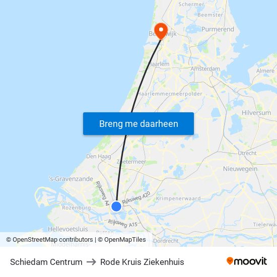 Schiedam Centrum to Rode Kruis Ziekenhuis map